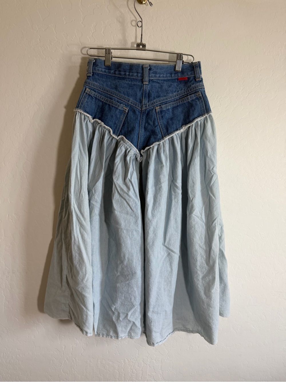 Vintage 80s 90s Candie’s Western Denim Drop Waist Prairie Midi Skirt Sz 9/10 - Picture 2 of 4
